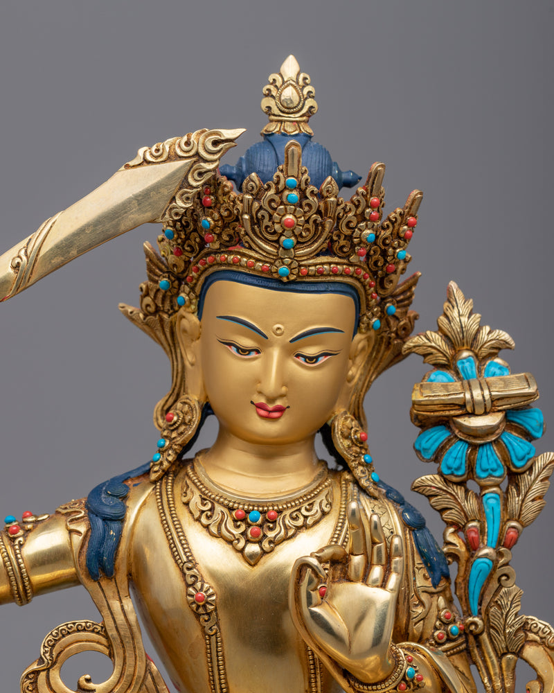 The Bodhisattva of Wisdom and Insight Manjushri Buddha with a Sword Statue | Himalayan Art