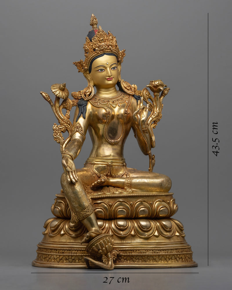 Green Tara Statue for Compassion and Protection | Shyamatara Gold Gilded Art
