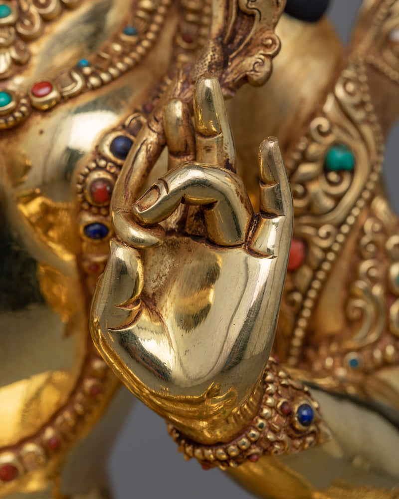 Embrace Protection with the Statue of Tara Green | Himalayan 24k Gold Gilded Art