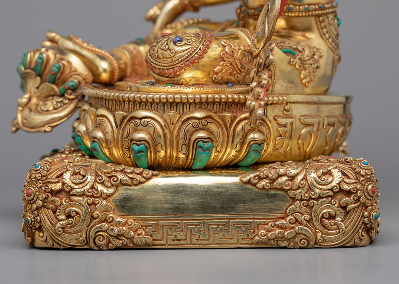 Embrace Protection with the Statue of Tara Green | Himalayan 24k Gold Gilded Art