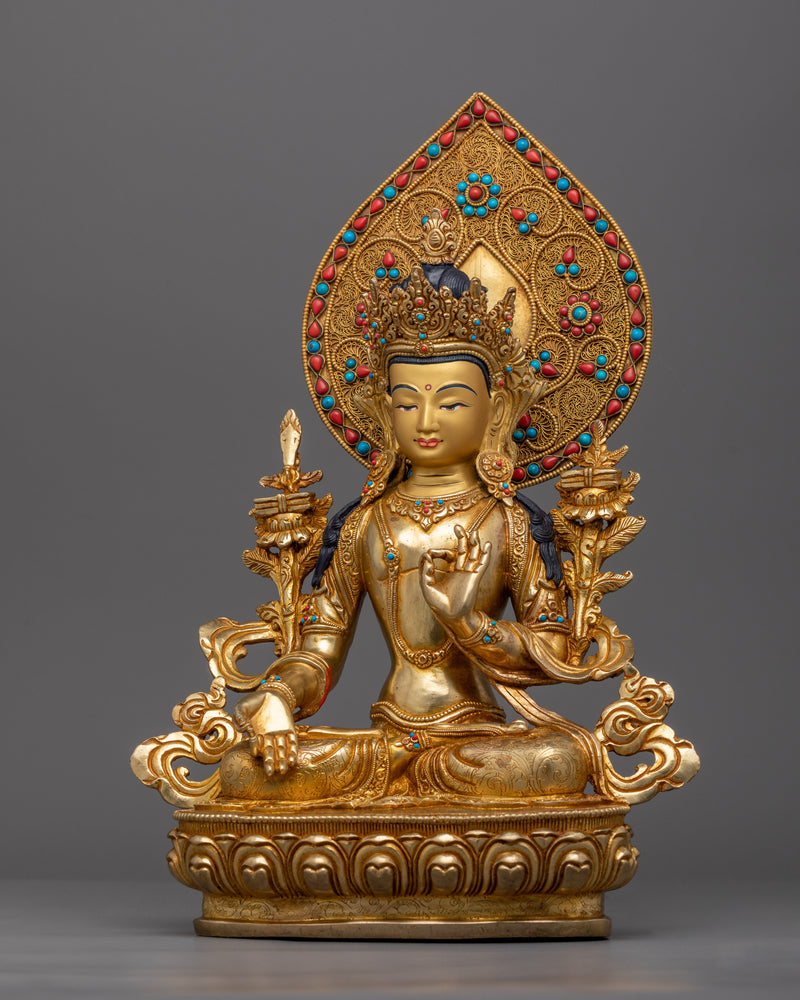 White Manjushri Empowerment Sculpture | Traditional Tibetan Style Buddhist Statue of Bodhisattva