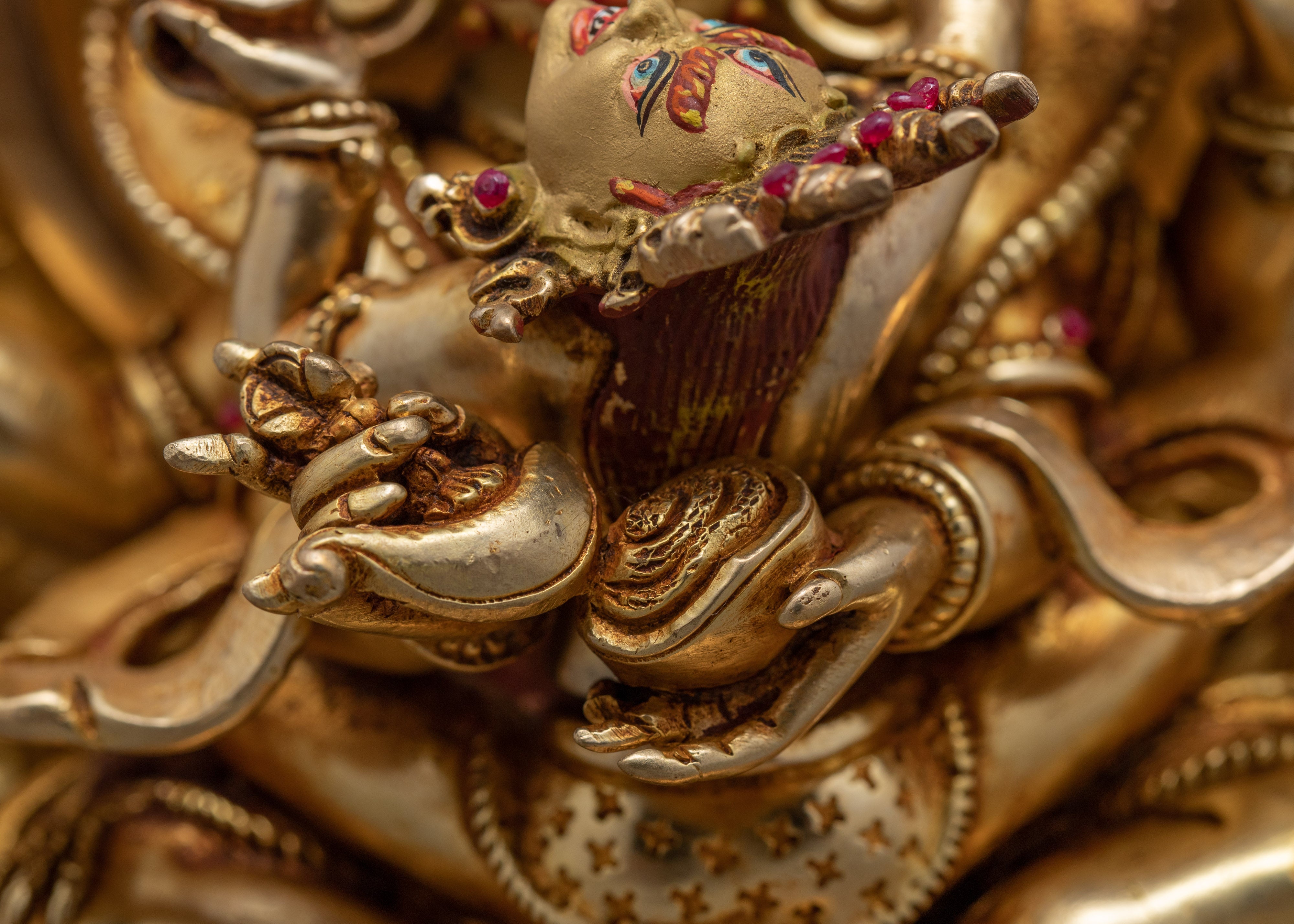 4 Armed Mahakala with Consort Statue | Finely Hand Carved Himalayan Art