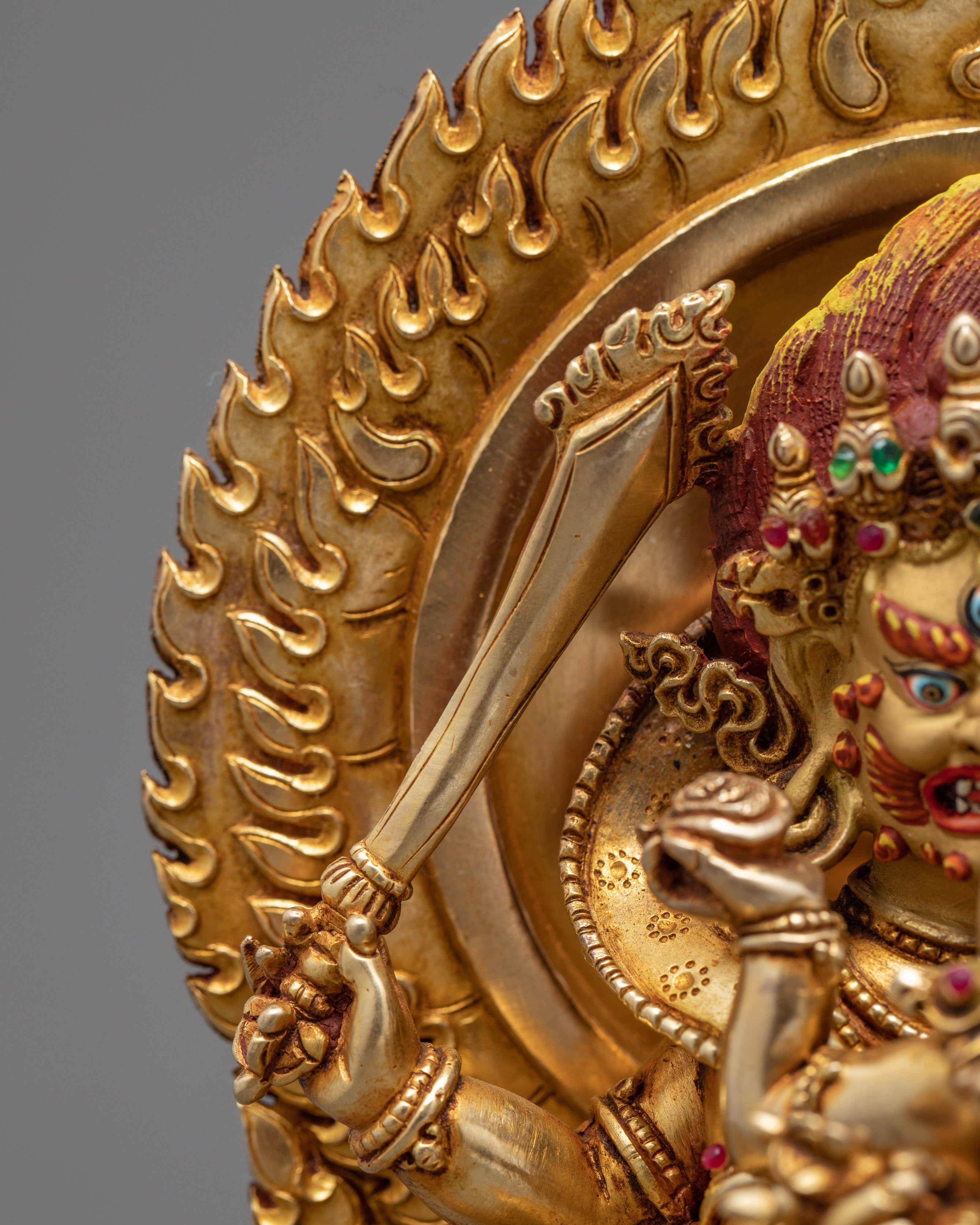 4 Armed Mahakala with Consort Statue | Finely Hand Carved Himalayan Art