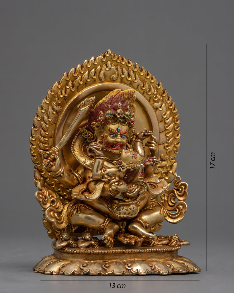 4 Armed Mahakala with Consort Statue | Finely Hand Carved Himalayan Art