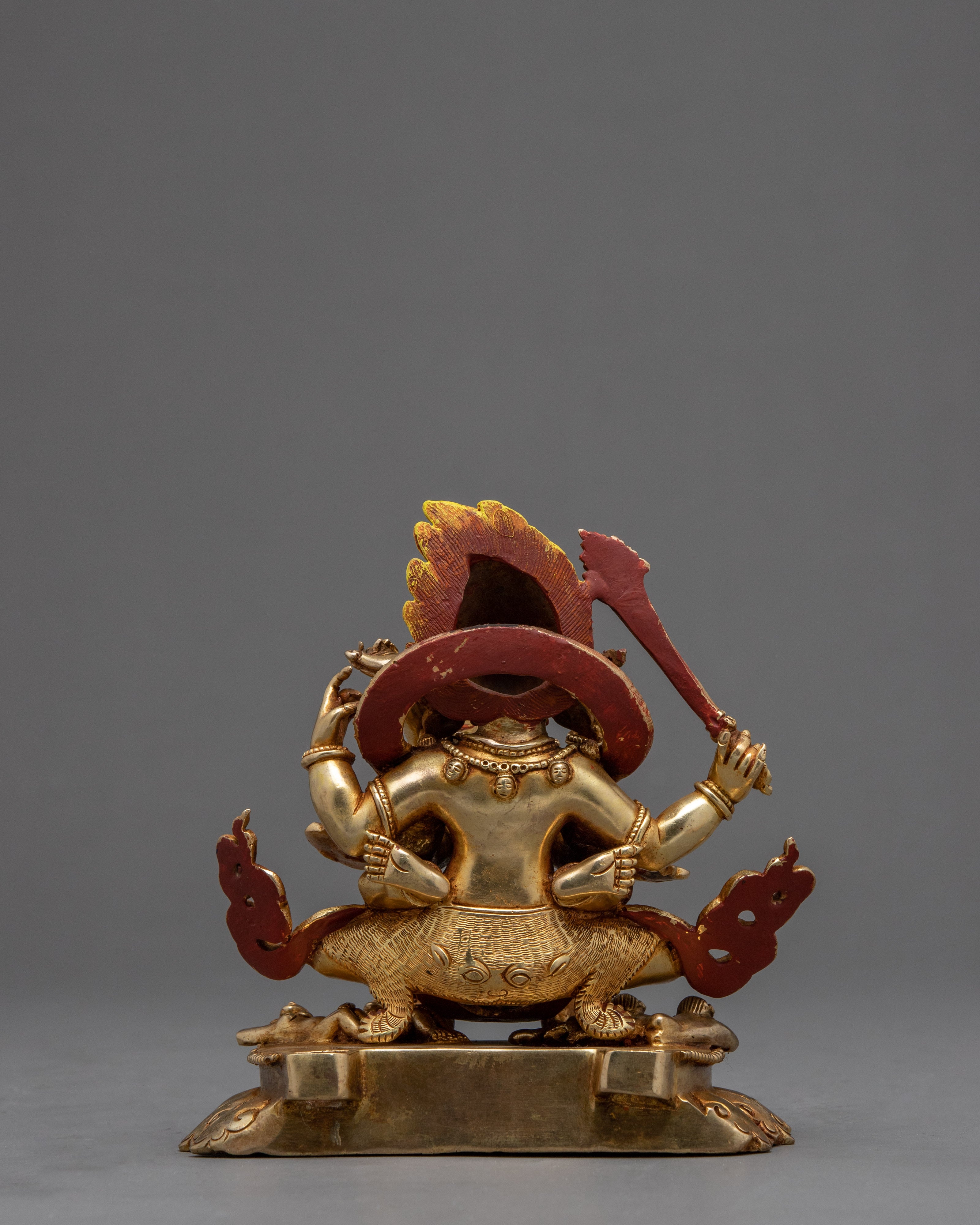 4 Armed Mahakala with Consort Statue | Finely Hand Carved Himalayan Art