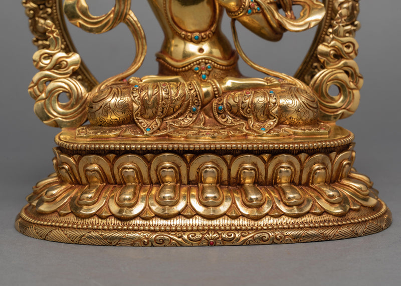 Manjushree Buddha Statue | Bodhisattva Statue | Gold Gilded Hand-carved Statue