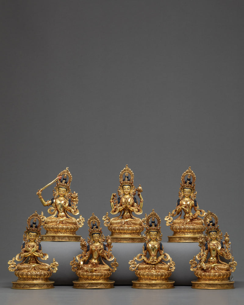 Bodhisattva Statue Set - Amitayus, Green Tara, White Tara, Vajrasattva, Vajradhara, Chenrezig