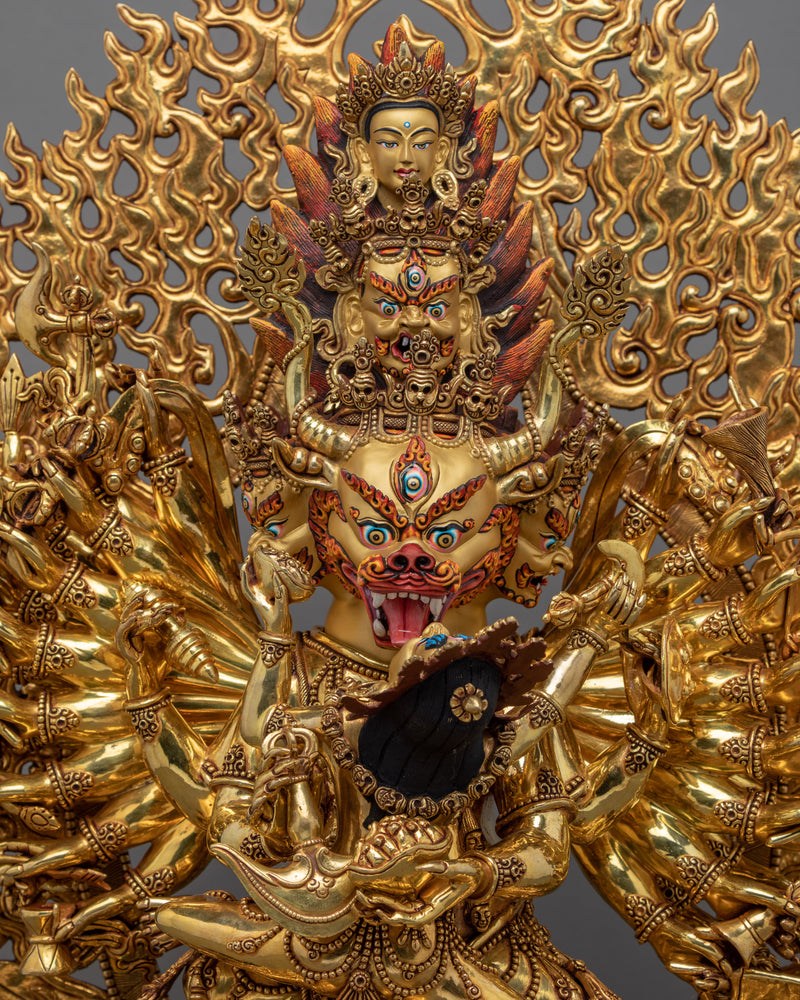 Wrathful Yamantaka Statue, A Buffalo Headed Buddhist Scuplture from Nepal