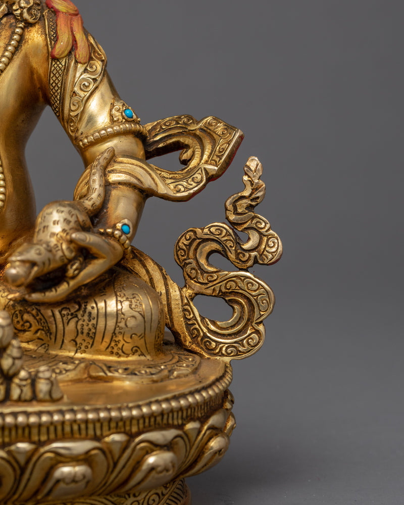 Yellow Dzambhala Statue | Gold Gilded Sculpture | Wealth Deity