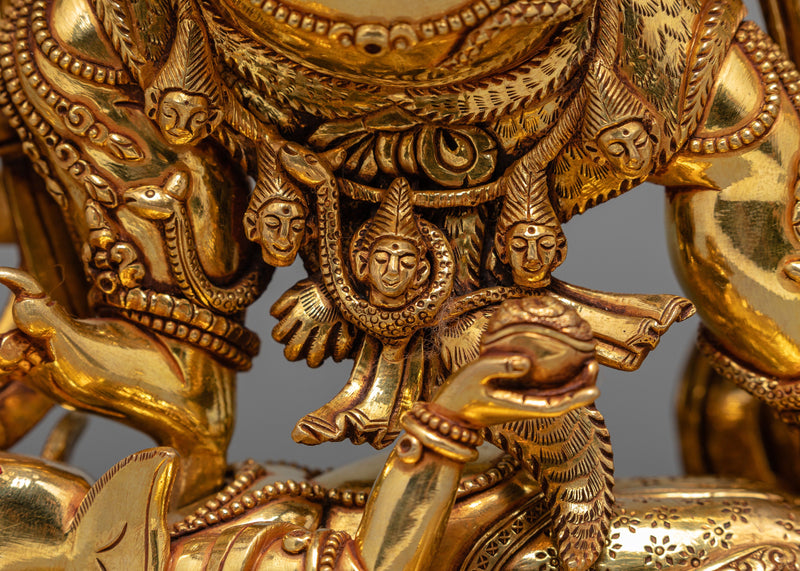 6 Armed Mahakala, 24K Gold Plated Mahakala Statue, Traditionally Hand Carved