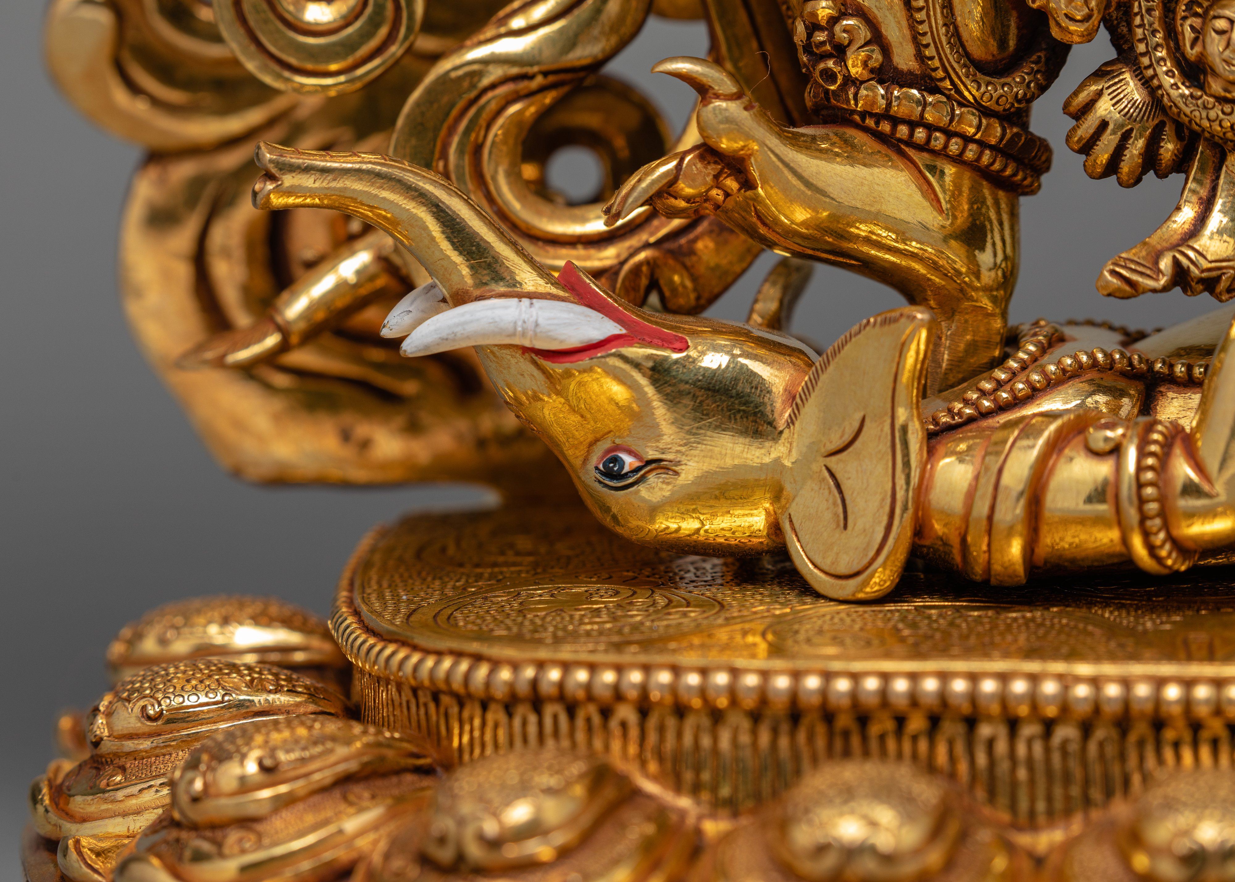 6 Armed Mahakala, 24K Gold Plated Mahakala Statue, Traditionally Hand Carved