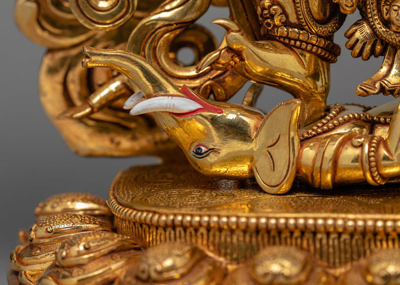 6 Armed Mahakala, 24K Gold Plated Mahakala Statue, Traditionally Hand Carved