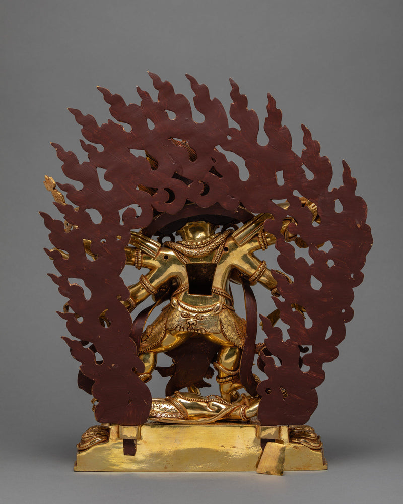 6 Armed Mahakala, 24K Gold Plated Mahakala Statue, Traditionally Hand Carved