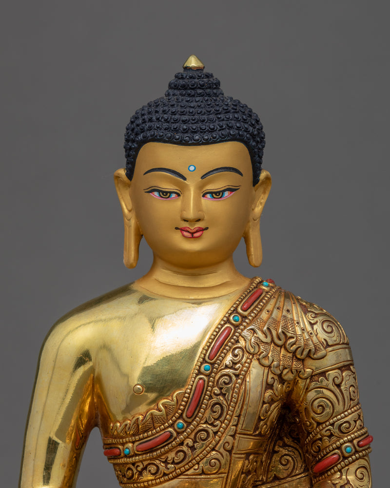 Turquoise Amitabha Statue | Traditionally Gold Gilded Buddha Art