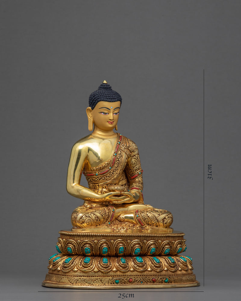 Turquoise Amitabha Statue | Traditionally Gold Gilded Buddha Art