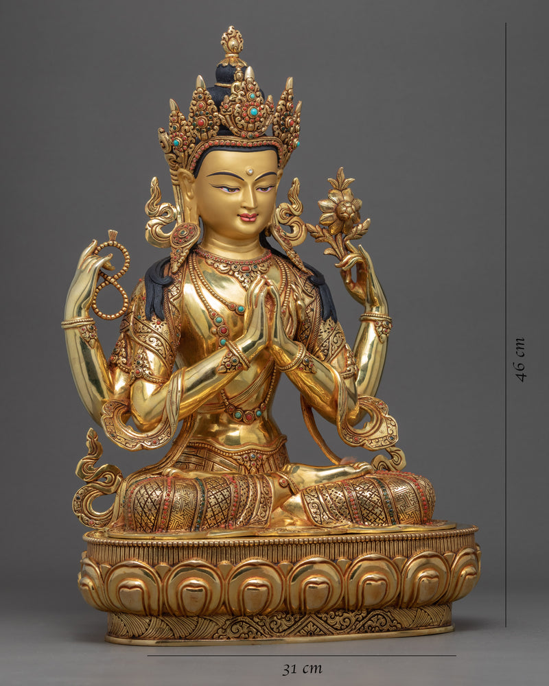 Four Arm Chenrezig Sculpture | Traditional Buddha Statue of Nepal