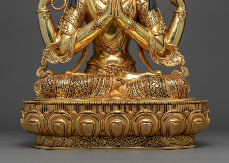 Four Arm Chenrezig Sculpture | Traditional Buddha Statue of Nepal