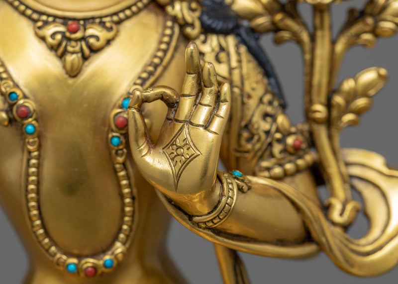 Wisdom Deity Manjushri | Gold Gilded Bodhisattva Sculpture