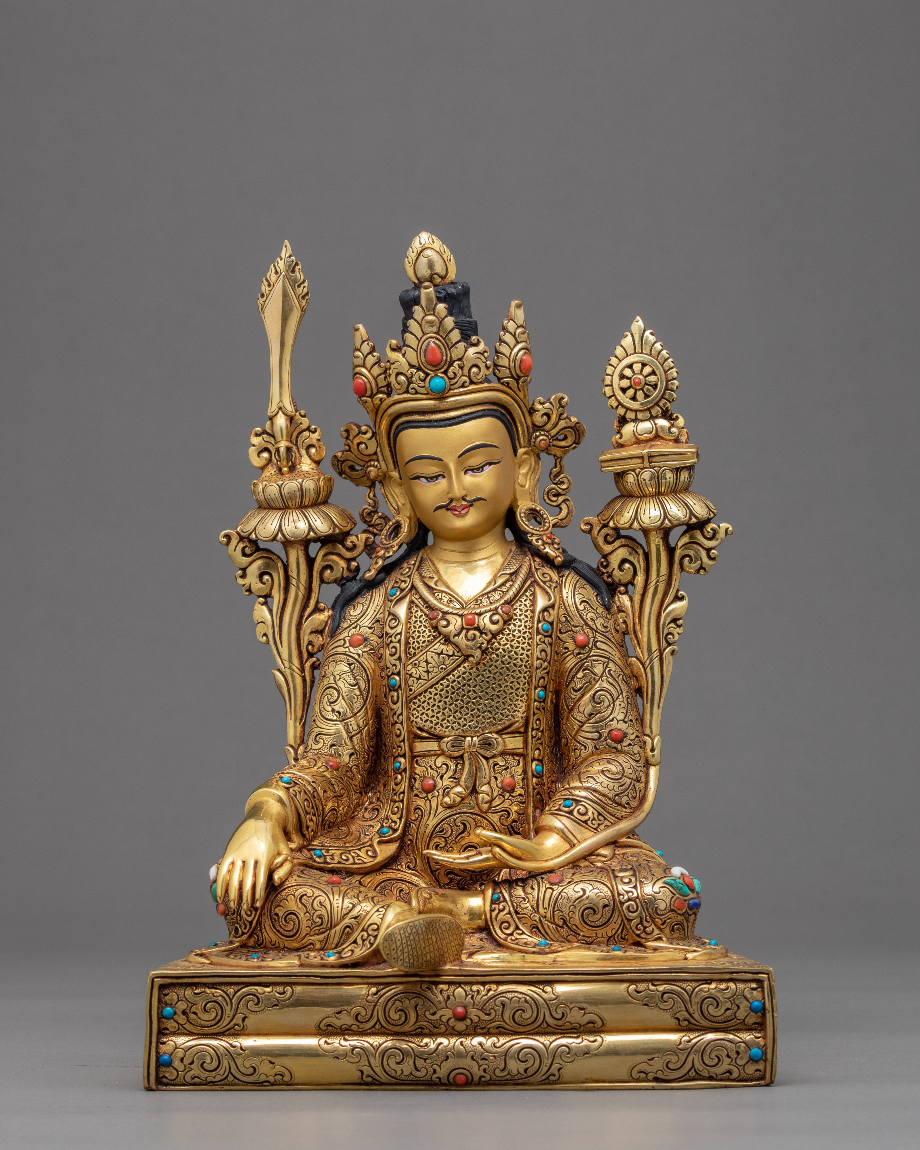 Guru Rinpoche with Trisong Detsen & Santaraksita | Traditional Buddhist Statue