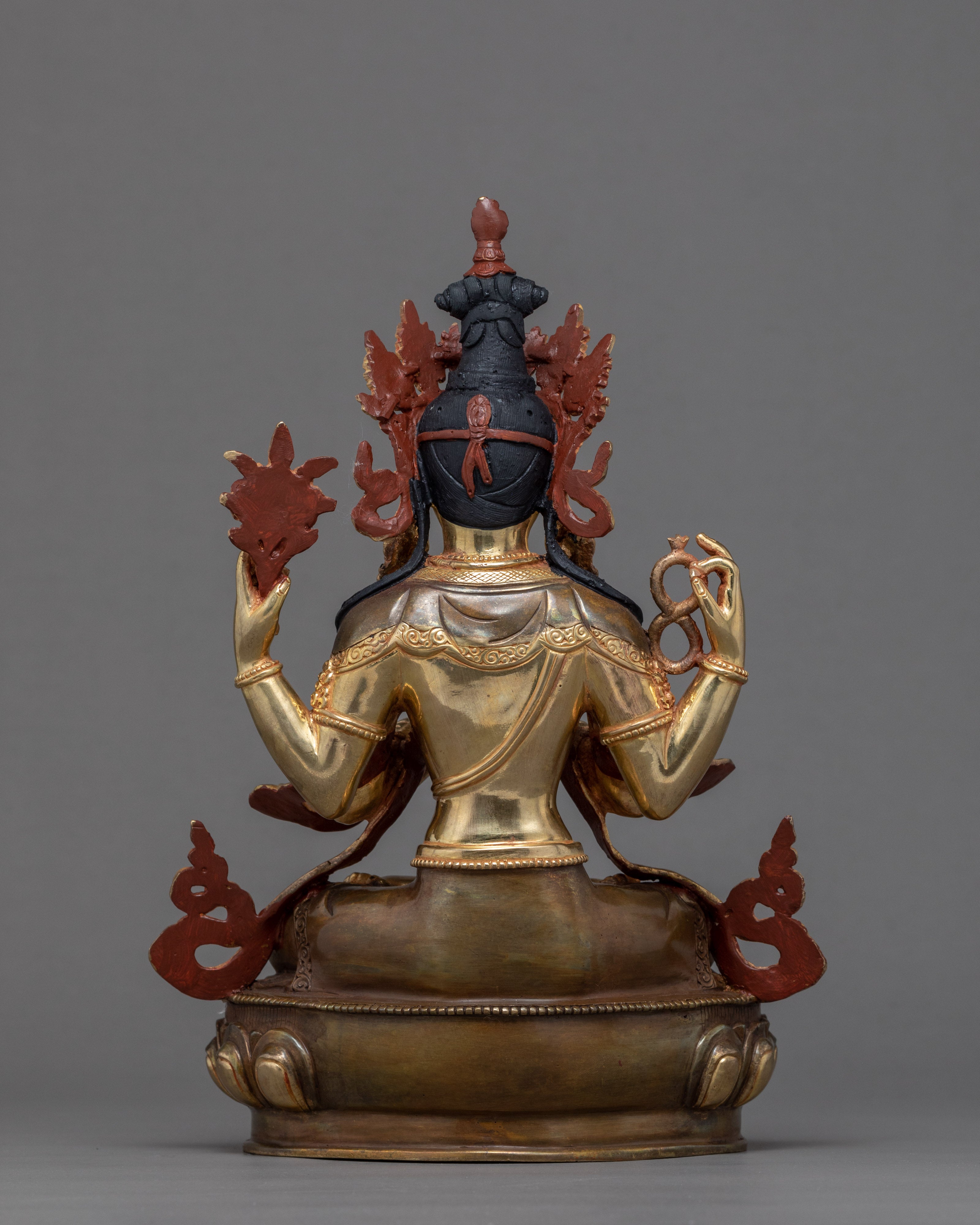 4 Armed Chenrezig Sculpture | Traditionally Hand Carved Bodhisattva Statue