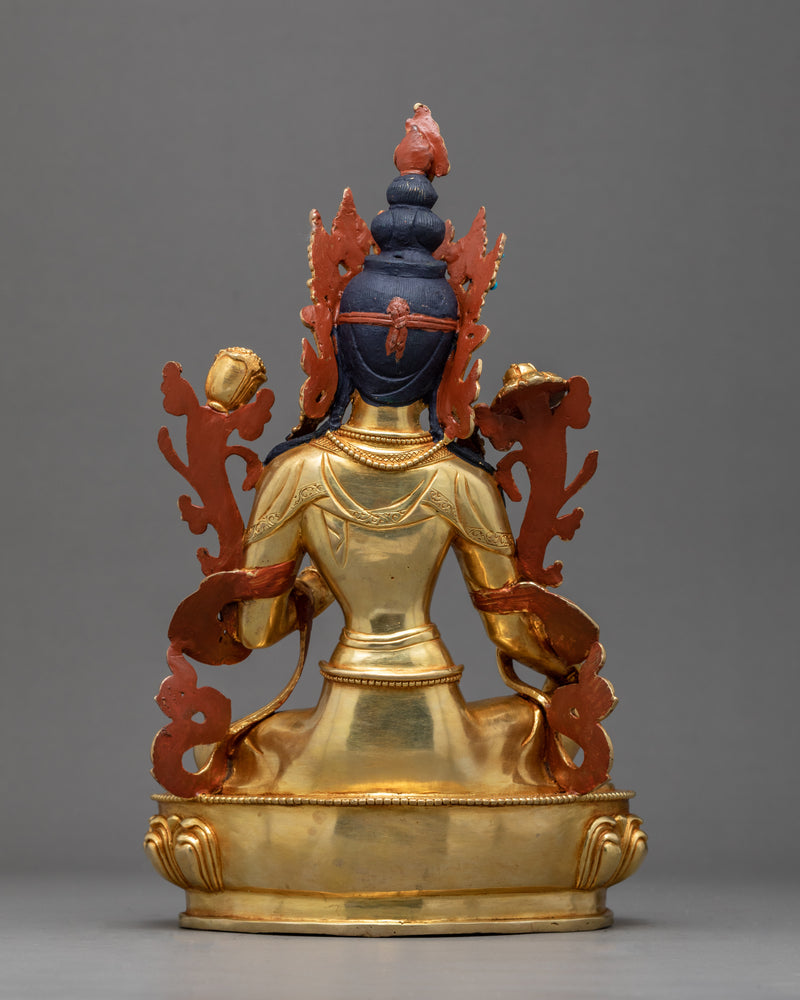 Green Tara Goddess Sculpture | Gold Gilded Female Buddha Art