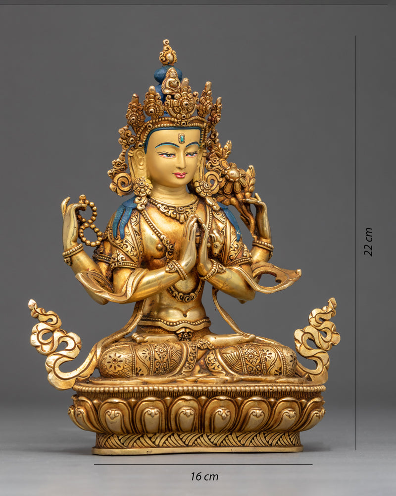 Four Armed Chenrezig Sculpture | Traditional Bodhisattva Statue