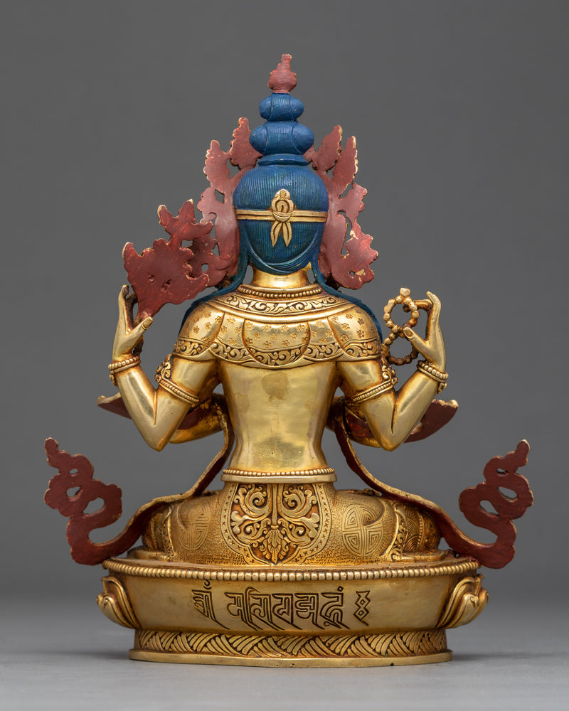 Four Armed Chenrezig Sculpture | Traditional Bodhisattva Statue