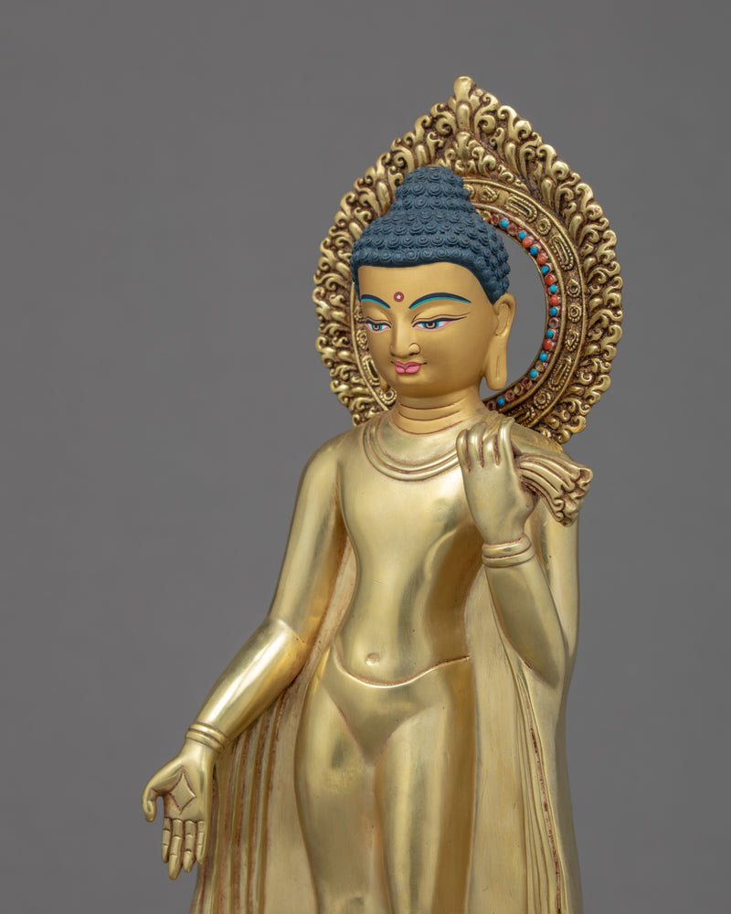 Standing Shakyamuni Buddha Statue | Finely Hand Carved Tibetan Art