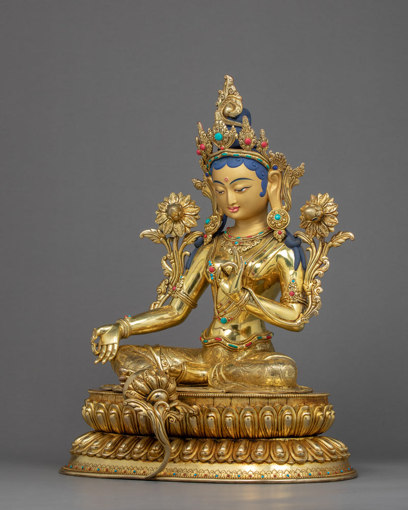 Green Tara Goddess Statue | Finely Hand Carved Tibetan Art