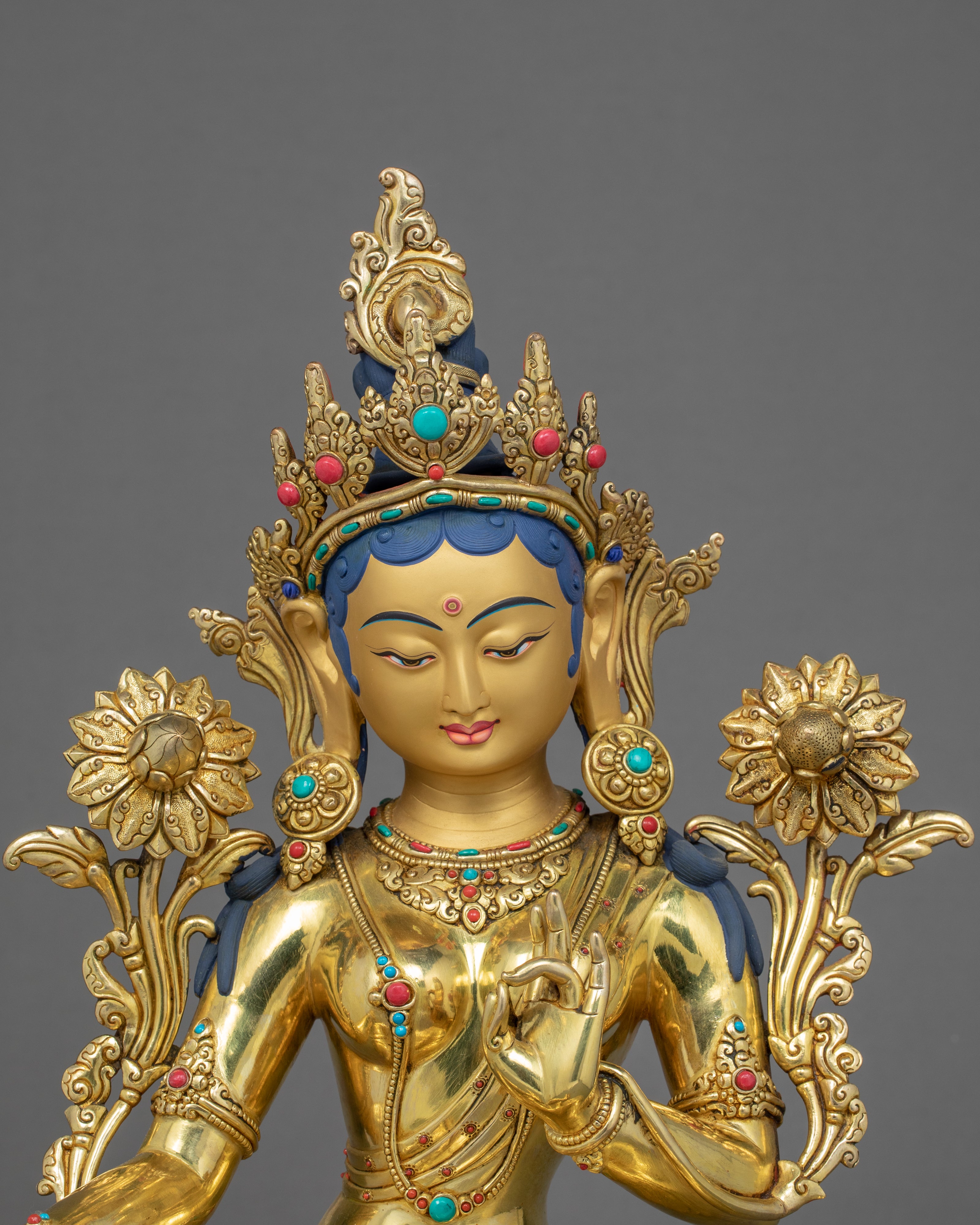 Green Tara Goddess Statue | Finely Hand Carved Tibetan Art