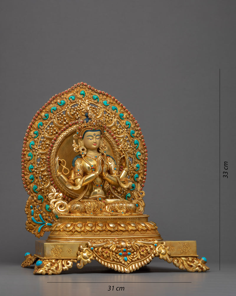 Chenrezig on Throne Statue | Traditional Hand Carved Art