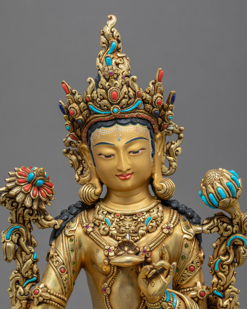 Indoor Green Tara Sculpture | Traditional Himalayan Art