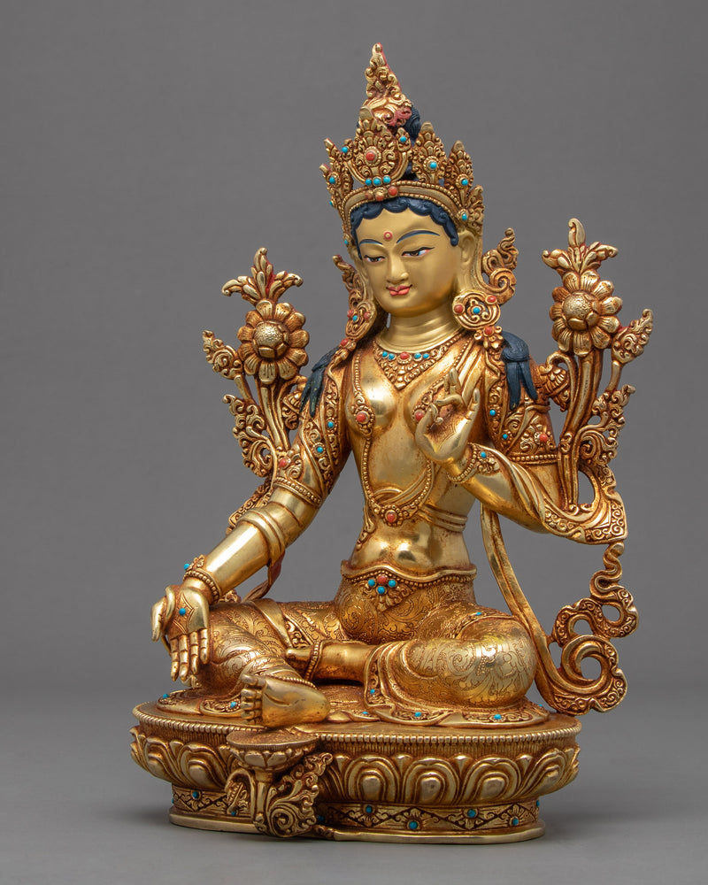 Indoor Tara Green Sculpture | Finely Hand Carved Buddhist Statue