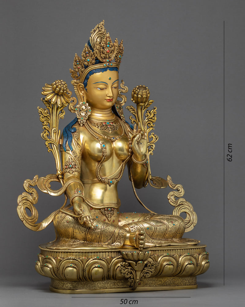 Mother Tara Green Statue | Finely Hand Carved Sculpture