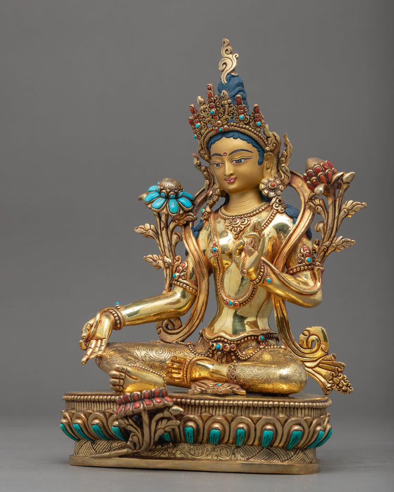 Green Tara Mother Sculpture | Traditional Buddhist Statue of Nepal