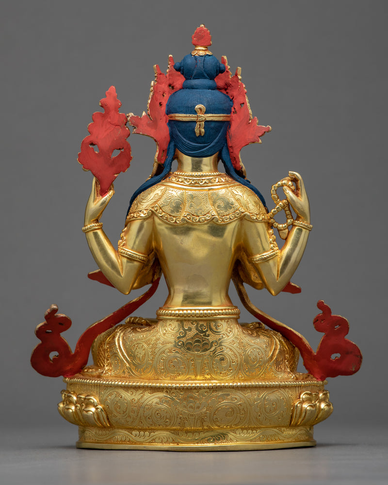Four Armed Chenrezig Sculpture | Traditional Himalayan Art of Nepal