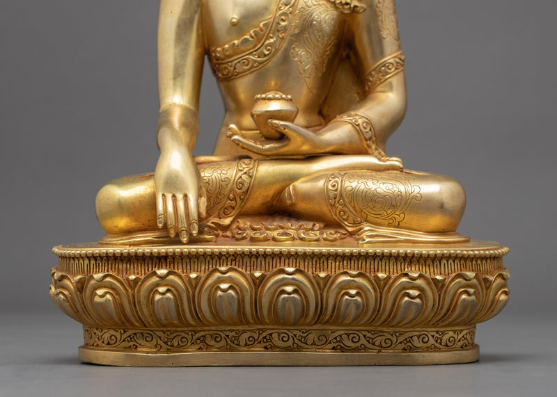 Crowned Buddha Shakyamuni Statue | Traditional Hand Carved Buddhist Art