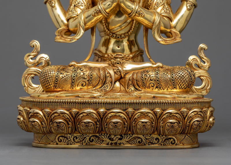 Four Armed Chenrezig Avalokiteshvara Statue | Traditional Himalayan Art of Nepal