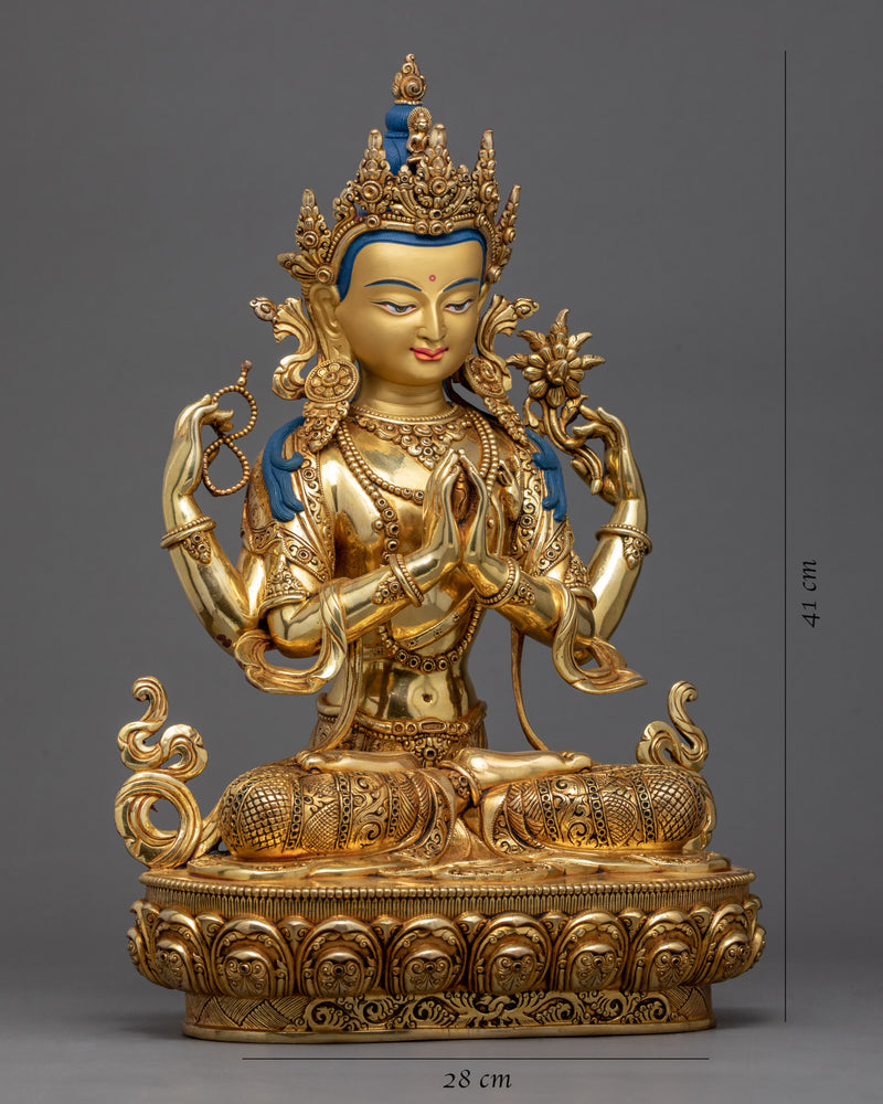 Four Armed Chenrezig Avalokiteshvara Statue | Traditional Himalayan Art of Nepal