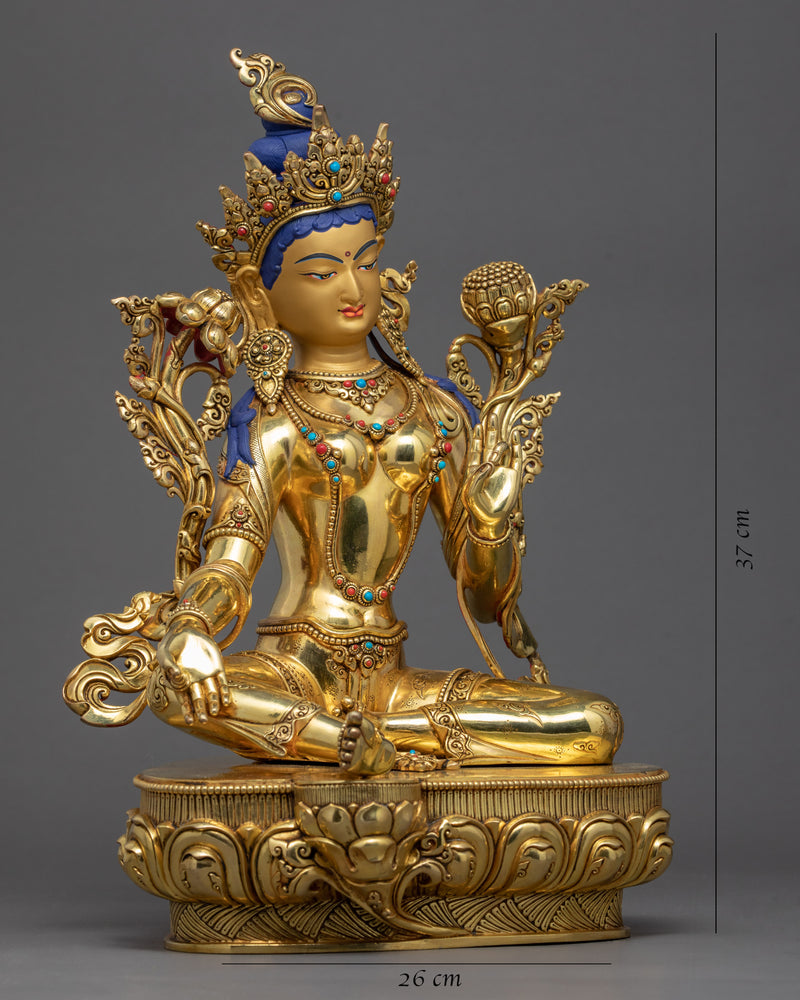 Tibetan Green Tara Statue | Gold Glided Buddhist Art