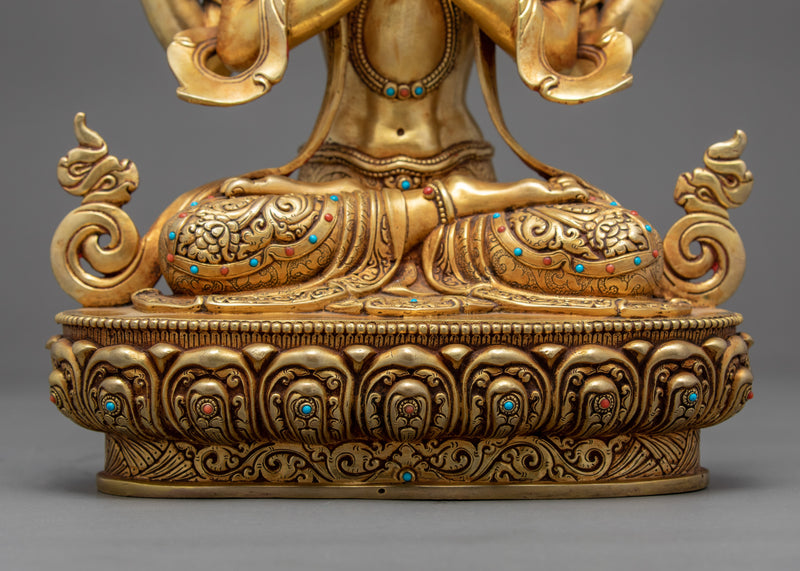 Four Armed Avalokiteshvara Sculpture | Traditional Chenrezig Himalayan Art