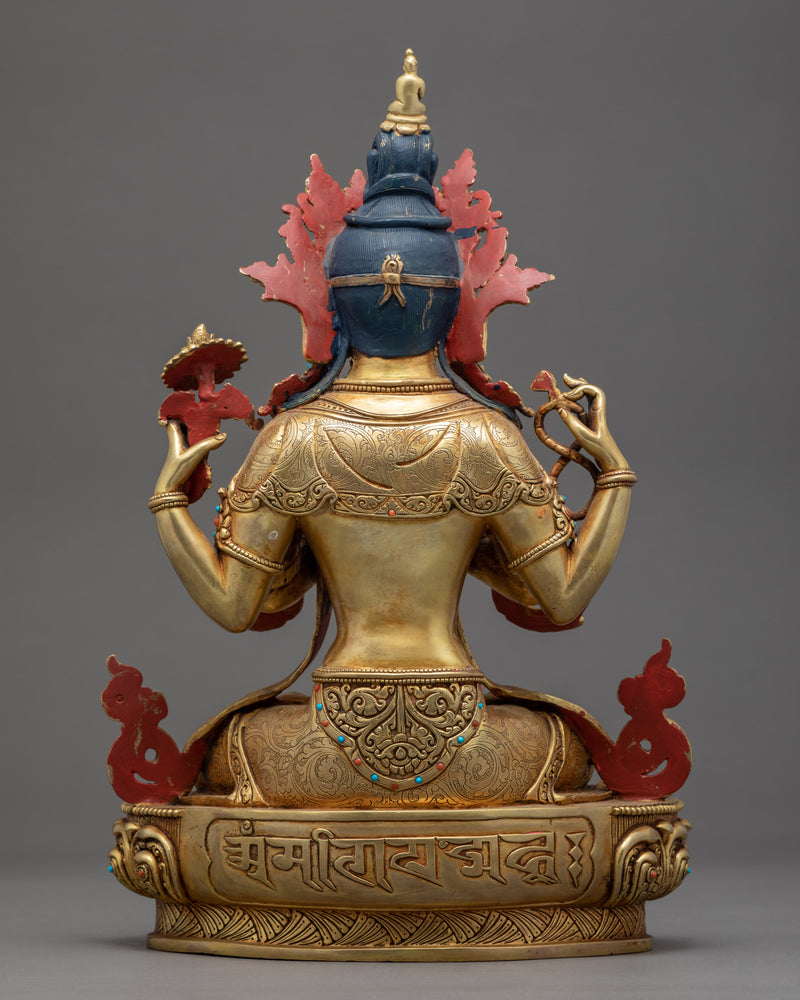 Four Armed Avalokiteshvara Sculpture | Traditional Chenrezig Himalayan Art
