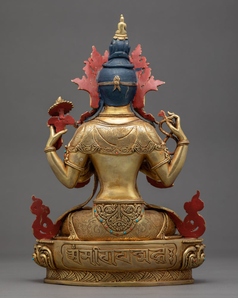 Four Armed Avalokiteshvara Sculpture | Traditional Chenrezig Himalayan Art