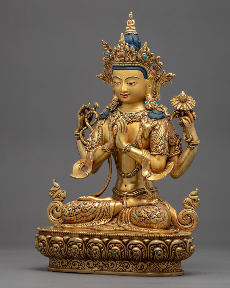 Four Armed Avalokiteshvara Sculpture | Traditional Chenrezig Himalayan Art