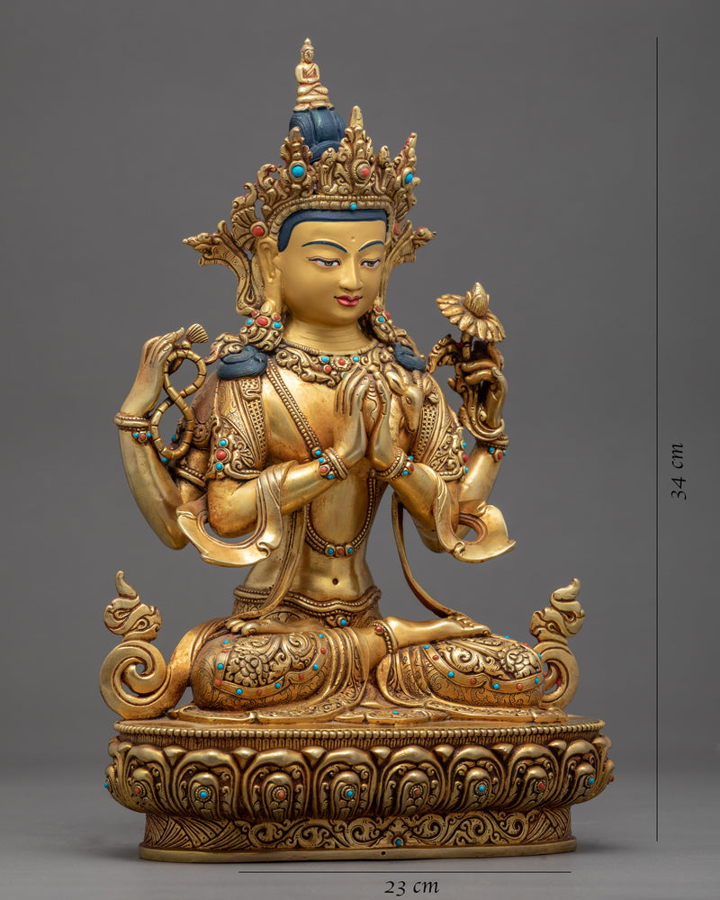 Four Armed Avalokiteshvara Sculpture | Traditional Chenrezig Himalayan Art