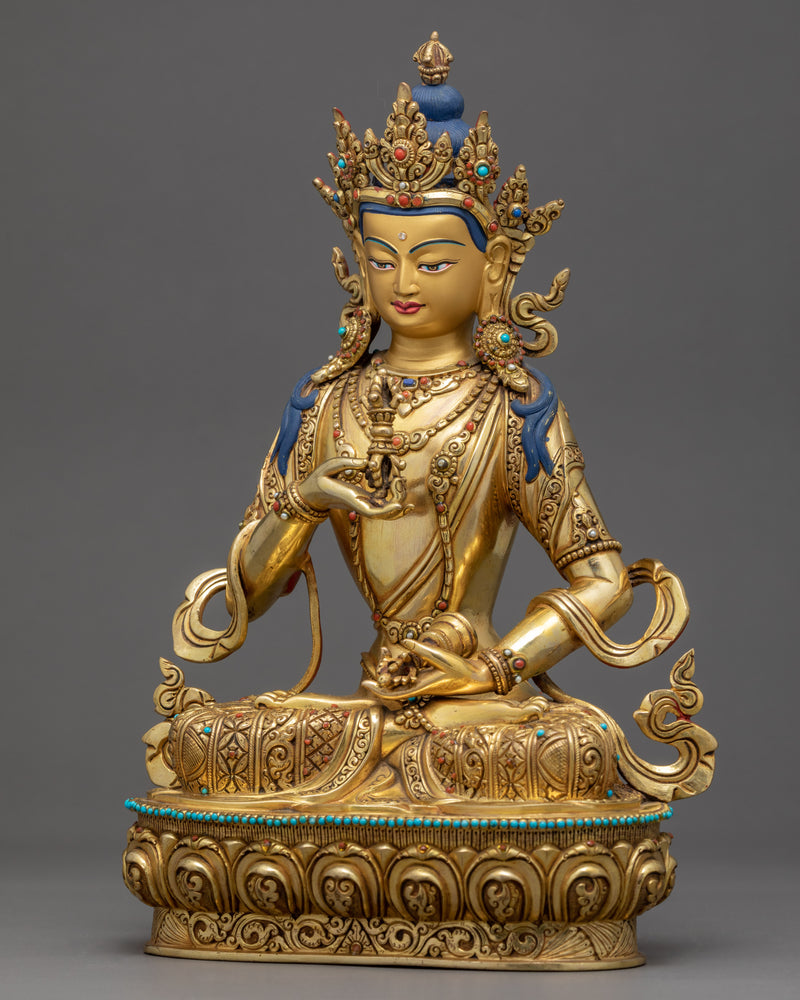 Guru Vajrasattva Sculpture | Gold Gilded Traditional Vajrasattva Art
