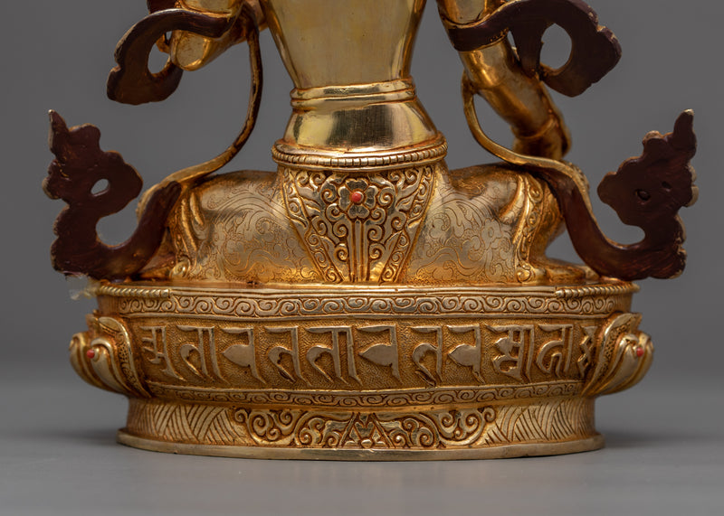 Gold Green Tara Statue | Buddhist Compassion Deity