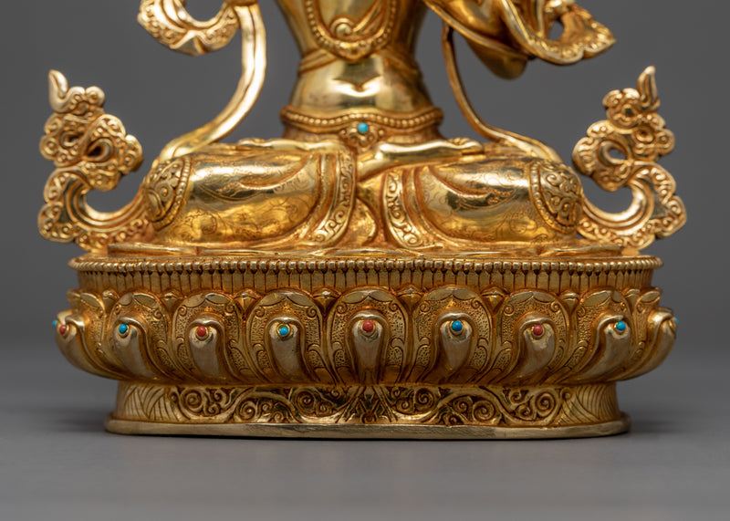 Manjushri Gold Statue | Bodhisattva Wisdom Deity in Buddhism