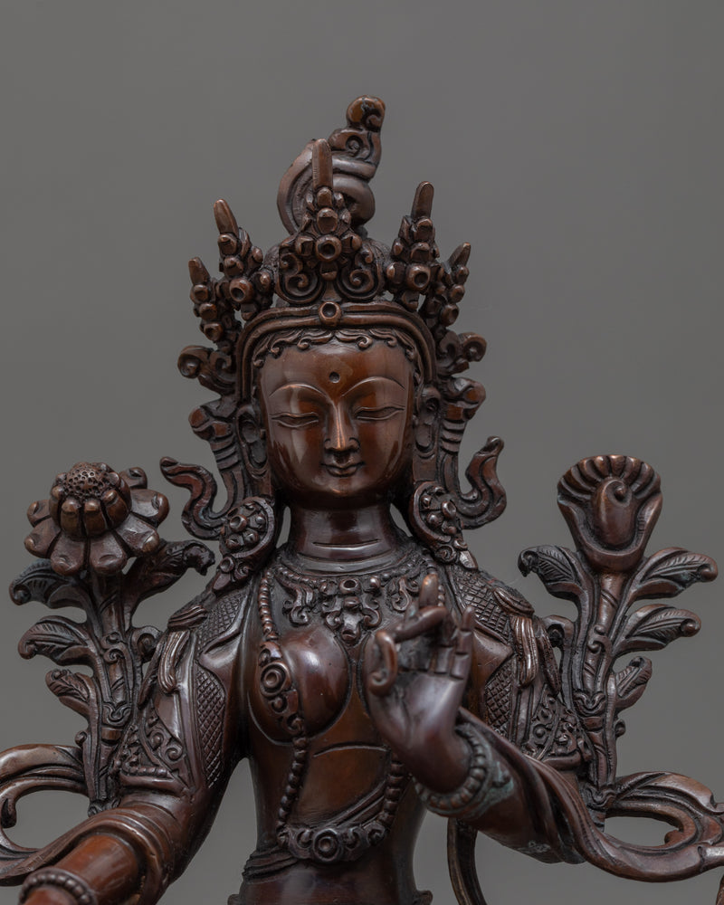 Green Tara Buddha Deity | Hand Carved Copper Sculpture