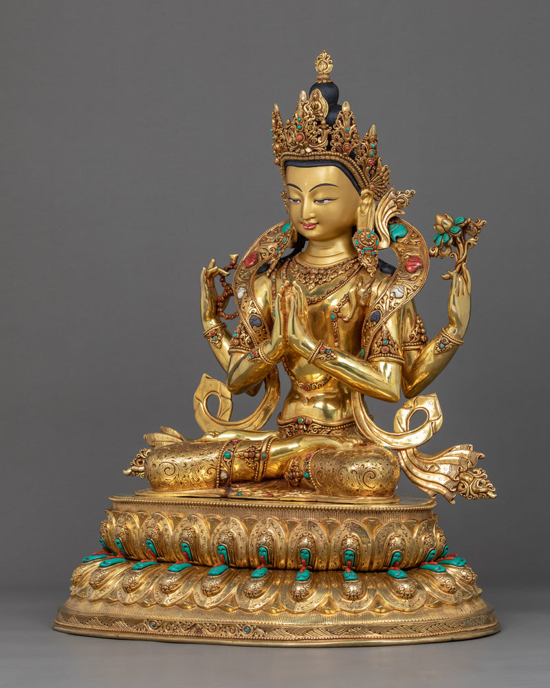 Four Arm Chenrezig Sculpture | Traditional Buddhist Art